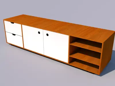 Tv Stand With Sliding Doors and Open Shelves 3D model