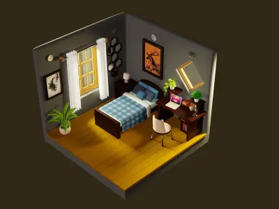 Isometric Bed Room B Low-poly 3D model