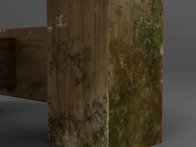 Old Wooden Bench with Moss and Dirt Lowpoly PBR 3D Model Low-poly 3D model