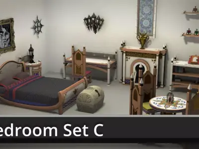 Bedroom Set C ornate door Low-poly 3D model