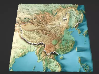 China Map Topography Low-poly 3D model