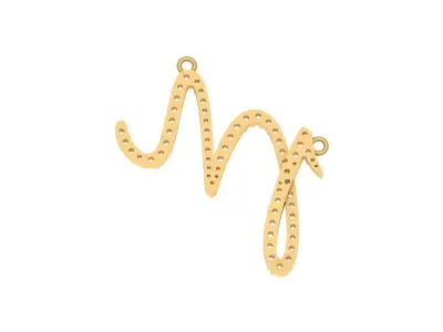 M Letter 3D print model gold charm with diamonds 3D print model
