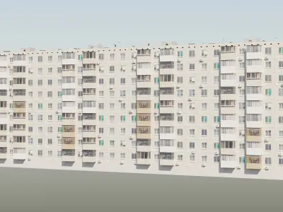 Soviet Panel Apartment Building with four entrances Low-poly 3D model