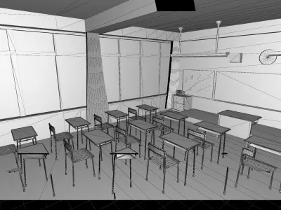 Japanese Anime Style Classroom Low-poly 3D model