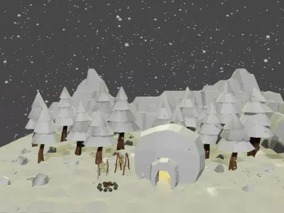 Winter Set snowy landscape with trees and snow 3D model