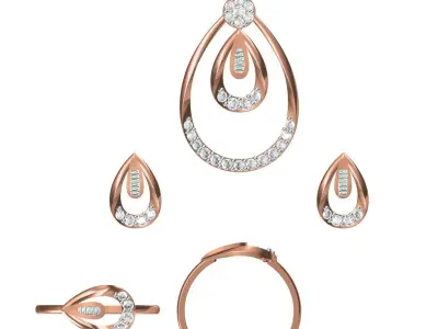 Light Minimalist Diamond Ring Earrings Pendant Set 3D print model
