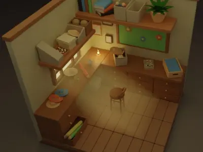 Interior-building hat craft room isometric 3D model Free 3D model