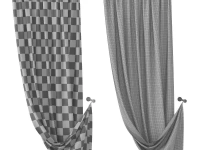 curtain empty room with curtains and wooden floor 3D model