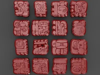 Mayan Symbols Low-poly 3D model
