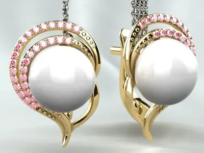 Original Earring with Diamond Pearl or Another Gemstone 3D print model