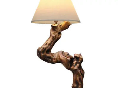 Rustic Nightstand table lamp light natural Sculptural driftwood  3D model