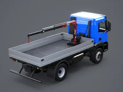  Realistic Flatbed Truck with Loader Crane 