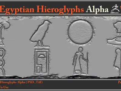 100 Egyptian Hieroglyphs Alpha Maps 3D model