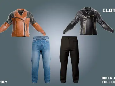 biker jacket and pants - clothyfic outfits Low-poly 3D model