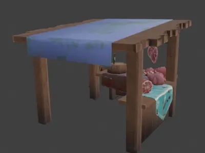 Stylized Butcher Stall Low-poly 3D model