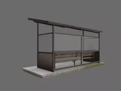 Old Rusty Bus Stop Station Low-poly 3D model
