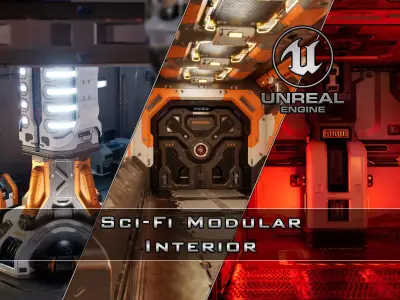 Sci-fi Modular Interior Space Station - Unity and Unreal Low-poly 3D model