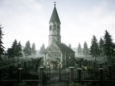 Stone Church Unreal Engine  Low-poly 3D model