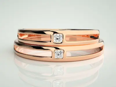 Thin Light wt Solitaire Princess Couple Band Ring 3dm stl render 3D print model