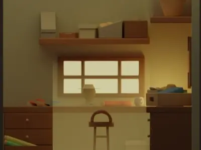 Interior-building hat craft room isometric 3D model Free 3D model