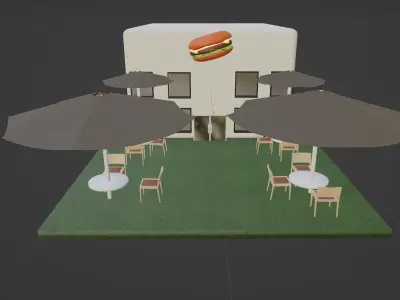 Summer area of a burger cafe 3D model