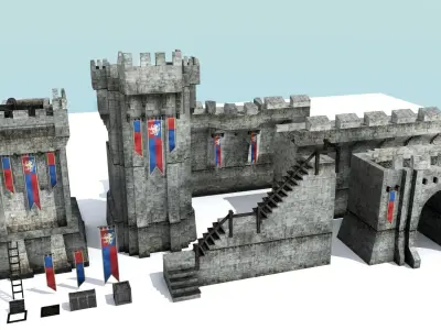 Medieval City Walls - Modular Low-poly 3D model