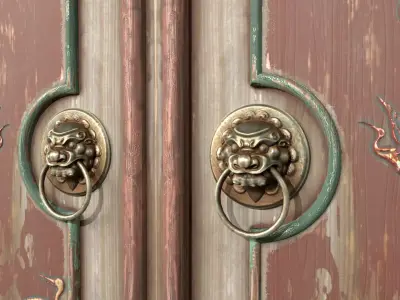 Asian Lion Head Door Game Ready 3D Model Low-poly 3D model