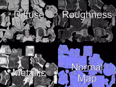 Humanoid Robot Model Pack with PBR Textures Low-poly 3D model