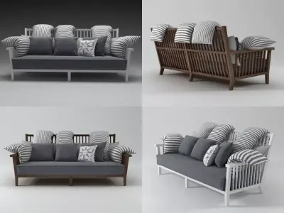 Gray four different sofas with pillows 3D model