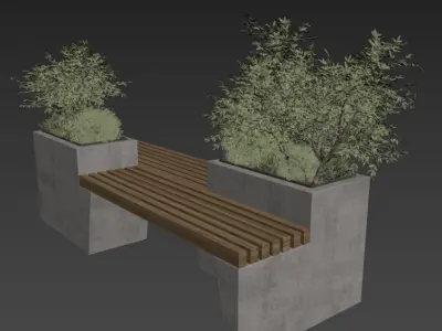 Concrete Flowerpot with Bench  exterior public space street 3D model