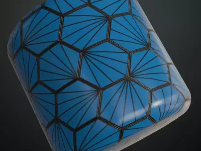 Blue Art Deco Hexagonal Fan Ceramic Tiles PBR Seamless Texture