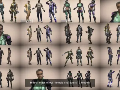 HiTech mass effect - female characters 3D Model Pack