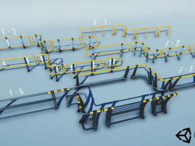 Modular Game-ready modern railings Low-poly 3D model