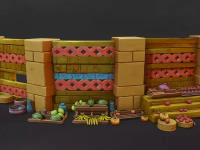 Street Food Market Low-poly 3D model