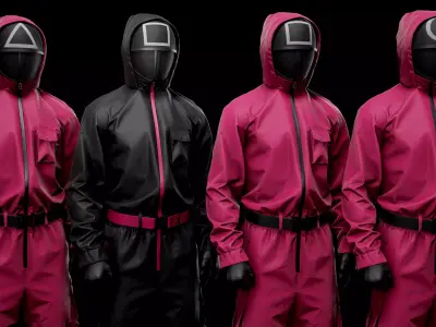 Squid Game  pink soldiers game ready Low-poly 3D model