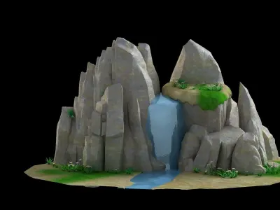 floating island map scene game treehouse river valley 3D model