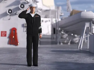  US Navy Sailor in Black Uniform Saluted 