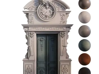 Ornate Wood Door set 924 Low-poly 3D model