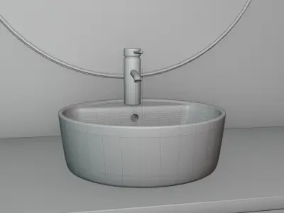 Washbasin with bathroom counter and mirror Low-poly 3D model