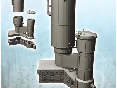 Double industrial grain tanks with annex and external pipes inta 3D print model