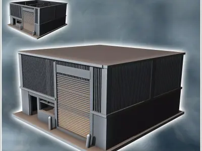 Modern industrial garage with large door and sheet metal walls 8 3D print model