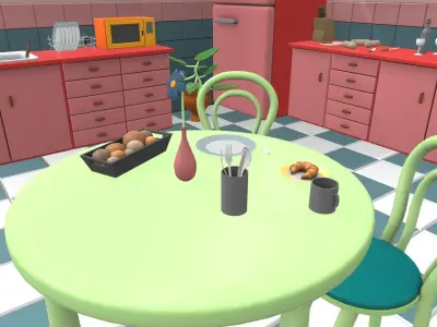 Isometric cartoon kitchen room 02 3D model