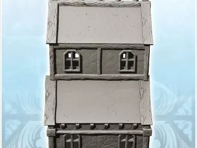 Large half-timbered building with high roof and top spikes 28 -  3D print model