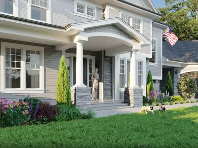 Modern American House 3D Exterior Scene 3D model