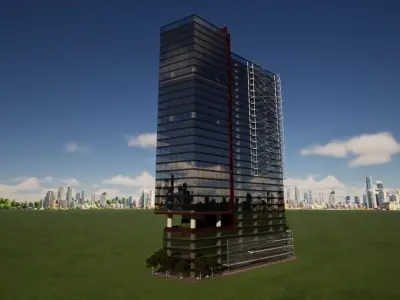 Mixed Use Skyscraper 32 story with helipad Low-poly 3D model