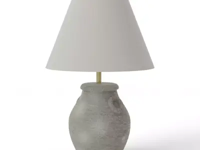 Artisanal Terracotta Table Lamp in Weathered Grey Low-poly 3D model