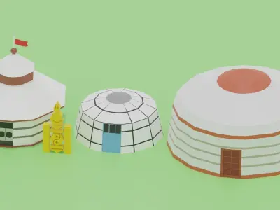 Cartoon Mongolian Yurt Colletcion 3D model