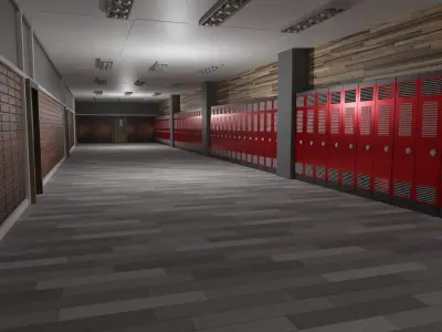 School Hallway Low-poly 3D model