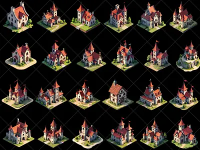 141 Transparent Medieval Buildings Game Asset Texture