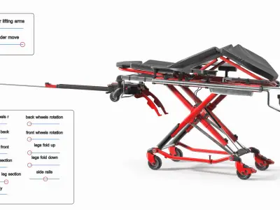  Automatic Medical Cot With Loading Guide Black Red Rigged 
